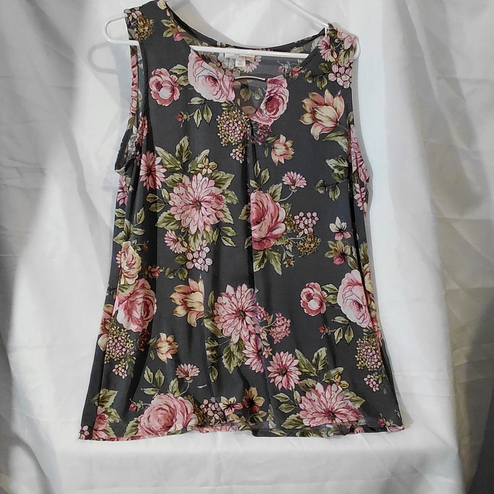 Misia Floral Tank Top - Gray and Pink